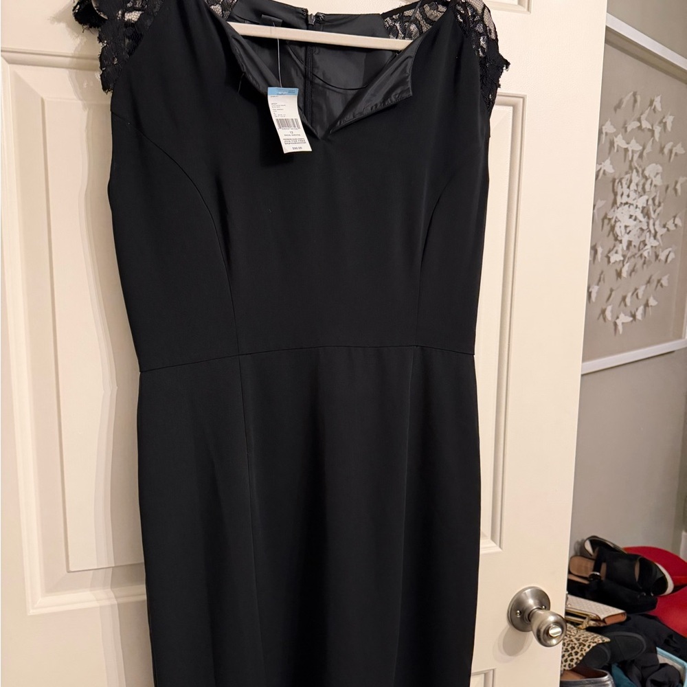 Black Lace Accent Midi Dress